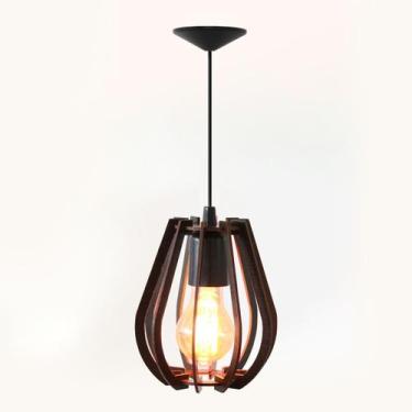 Imagem de Luminária Lustre Pendente Redondo Pequeno Madeira Vazado Aletado MDF R