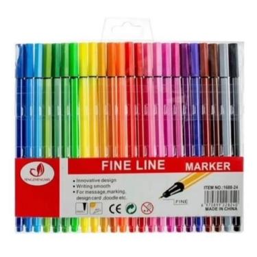 Imagem de Kit 6/12/24 cores Canetas Fine Line Ponta Fina Tipo Stabilo Estampa Co