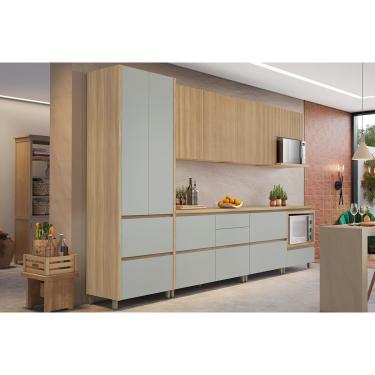 Imagem de Kit Cozinha Modulada 7 Peças Rainha Gourmet (3Aéreos+3Balcões+1Paneleiro) C6P37 Nature/Verde - Nesher