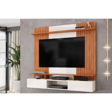 Imagem de Painel Quarto p/ TV até 65 Pol Ben c/ 2 Portas 160x153cm Off White/Freijó - DJ Móveis