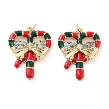 Imagem de Ipotkitt 5 peças de pingentes esmaltados de bengala doce de zircônia cúbica de latão com anel de salto em forma de coração pirulito para artesanato faça você mesmo, joias, pulseira, colar, brincos