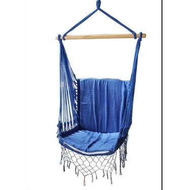 Imagem de Cadeira De Balanço Rede De Descanso Suspensa Luxo Algodão Azul Royal -