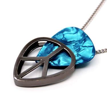 Imagem de PICKRING Colar de palheta em forma de paz para guitarristas/palhetas de guitarra, colar com pingente de armazenamento de aço inoxidável para amantes de música, presentes de músicos, Metal Aço inoxidável,