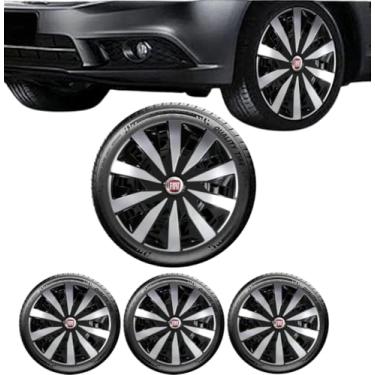 Imagem de Kit 4 Calotas Esportivas aro 14 Seven Preto/Prata Novo Uno Vivace Way Argo Cronos Palio Siena Mobi Punto Linea Grand Siena Idea