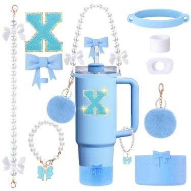 Imagem de Conjunto de acessórios para copos Stanley de 9 peças - para copos de 850 g 1,134 g com alça - Kit Bule inclui topo de palha e bota, pingente, alça de pérola e adesivos - Presentes estéticos para