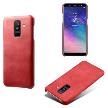 Imagem de Capa para Samsung Galaxy A6 PLUS,Proteção contra quedas,Casca de volta de cor sólida simples,Design de couro de imitação de plástico-Red