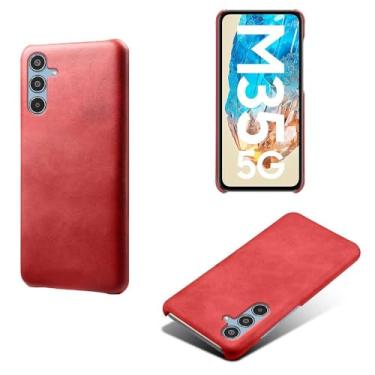 Imagem de Capa para Samsung Galaxy M35 5G,Proteção contra quedas,Casca de volta de cor sólida simples,Design de couro de imitação de plástico-Red