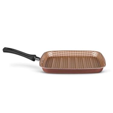 Imagem de Panela Bistequeira Grill Antiaderente, Grelha Carnes Alumínio Flora Ch