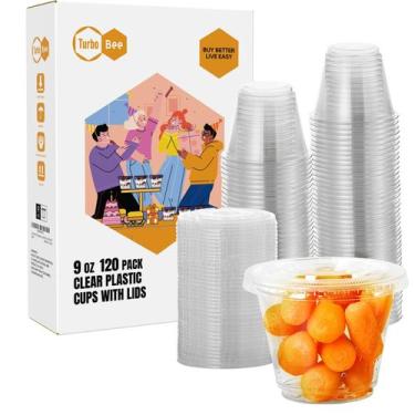 Imagem de Copos de plástico Turbo Bee de 9 onças transparentes com tampas planas