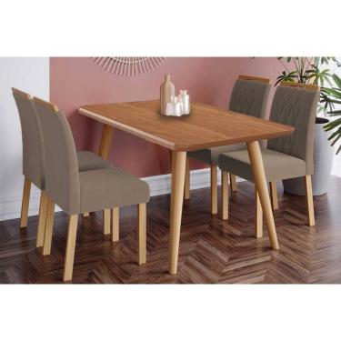 Imagem de Conjunto: Mesa Sala Jantar Adele Tampo Madeirado 130x80cm e 4 Cadeiras Juliana Carvalho/Cinamomo - Suede Joli Capuccino - Cimol