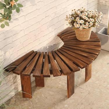 Imagem de Banco De árvore De Jardim Ao Ar Livre De Madeira, Bancos Semicirculares Sem Encosto Resistentes às Intempéries, Banco De Parque Envolvente Para Gramado De Pátio De Pátio De, Brown, One Size