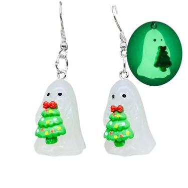 Imagem de Brincos femininos de fantasma de Halloween com pingente de esqueleto fantasma 3D que brilha no escuro e assustador, brincos góticos de caveira punk para fantasia de Halloween, one size, Acrílico, Sem