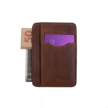 Imagem de Carteira Masculina Couro Durável Com Compartimento Para Cnh Crazy Horse Caramelo