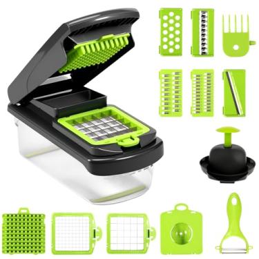 Imagem de Cortador de legumes 14 em 1, utensílios de cozinha, cortador de vegetais eficiente, picador de cebola com recipiente, cortador de alimentos prático, multifuncional para salada, batata, cenoura, alho