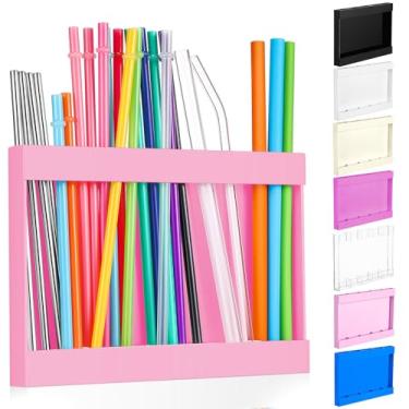 Imagem de Qinyoung Suporte de canudo acrílico para porta de armário com fita adesiva dupla face organizador de canudo reutilizável armazenamento de copo acessórios de cozinha recipiente para armário de balcão