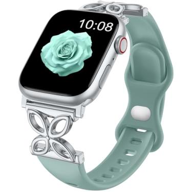 Imagem de IMIVIO Pulseiras femininas de silicone compatíveis com Apple Watch séries 10, 9, 8, 7, 6, 5, 4, 3, 2 e SE, Ultra2 1 de 40 mm, 44 mm, 38 mm, 41 mm, 42 mm, 46 mm, 46 mm, 49 mm, SE, Ultra2 1 (pinho)