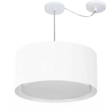 Imagem de Lustre Pendente Cilíndrico Com Desvio De Centro Vivare Md-4308 Cúpula Em Tecido 50x30cm - Bivolt Branco 127/220v