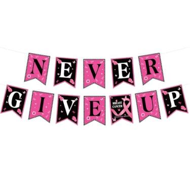 Imagem de LOONELO Bandeira de conscientização do câncer de mama, faixa rosa cartolina pendurada, Hope Strength Faith Fight Bunting Banner para mulheres, evento de caridade público, decoração de campanha de