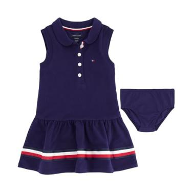 Imagem de Tommy Hilfiger Vestido polo de manga curta para bebês meninas com calças combinando, União azul, 18 Meses