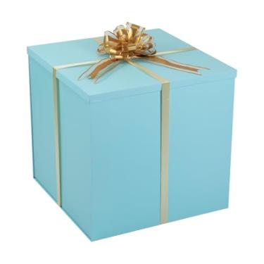 Imagem de Caixa de presente extra grande com tampa 50 x 50 x 50 cm, caixa de presente grande azul para revelação de gênero, caixas de presente gigantes com tampas para embalagem de presentes para aniversário