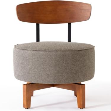 Imagem de MILCIL Cadeira giratória para sala de estar com encosto, cadeira moderna de madeira estofada de meados do século para quarto, escritório, areia de linho