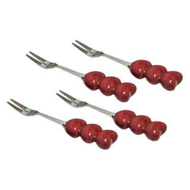 Imagem de Bothyi 4 peças de garfos de frutas em formato de coração, garfos de salada, de sobremesa criativos e elegantes, palhetas de comida para bolo de sobremesa,