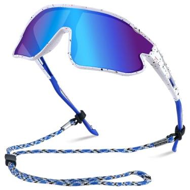 Imagem de YUNBLL&KO Óculos de sol infantil de beisebol juvenil TR90 armação leve UV400 óculos de sol esportivos ciclismo para meninas e meninos, Armação branca, lente azul