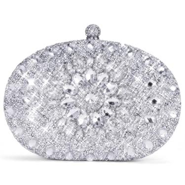 Imagem de RNIEGA Bolsa clutch feminina com strass para casamentos, festas formais de formatura, Prata