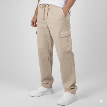 Imagem de Calça Cargo Masculina Sarja Larga Streetwear Militar Tatico com Bolsos