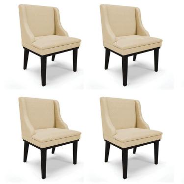 Imagem de Kit 4 Cadeiras Estofadas para Sala de Jantar Base Fixa de Madeira Preto Lia Veludo Luxo Off White - Ibiza