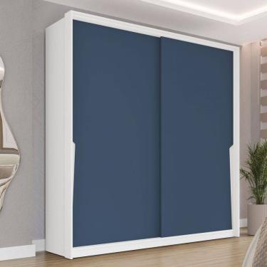 Imagem de Guarda-Roupa Casal Porto 2 Portas 2 Gavetas Branco/Azul - Politorno