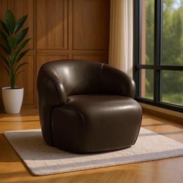 Imagem de Poltrona de Couro Legítimo Giratória Gana - LEME MOVELARIA