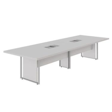 Imagem de Mesa de Reunião 360cm Corporativa 6 Pessoas com Caixa de Tomadas Corpo