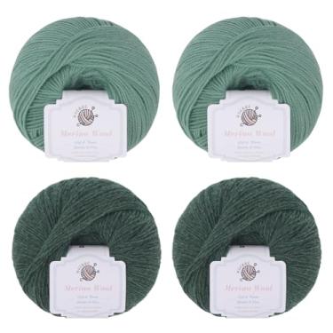 Imagem de NICEEC 4 novelos de fio de lã merino macio - macio e quente, peso dos dedos, fio de lã para crochê e tricô, total de 200 g/808 m - Série verde