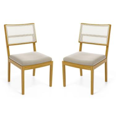 Imagem de Kit Com 2 Cadeiras Milena Madeira Maciça Assentos Estofados Encostos De Tela Sintética Veludo Bege 102