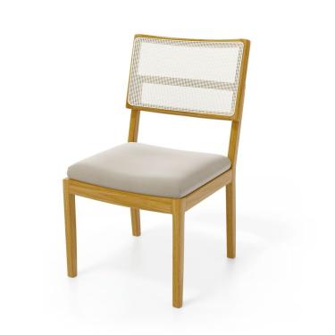 Imagem de Cadeira Milena Madeira Maciça Assento Estofado Encosto De Tela Sintética Veludo Bege 102