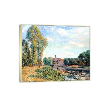 Imagem de BMZFYBS Impressão em tela famosa pintura - paisagem arte de parede - final da tarde - pôster moldura prata para decoração de casa 70 x 85 cm 27 x 33 pol