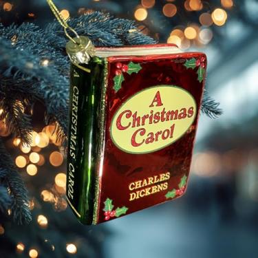 Imagem de Um conto de Natal de Charles Dickens Enfeite de árvore de Natal, enfeite de livro, decoração de árvore de Natal de vidro soprado 3D, presente para amantes de livros.