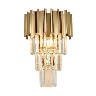 Imagem de Luminária de parede moderna de cristal transparente K9 de 3 camadas, arandela de cristal, luminária de parede de cabeceira para sala de estar, quarto, espelho, sala de jantar, corredor, hall