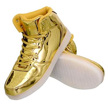 Imagem de Gary Majdell Sport Tênis casual masculino brilhante de várias cores, líquido, metálico, cano alto, cadarço, Ouro líquido, 45