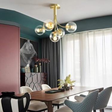 Imagem de Lustre Sputnik Moderno E27 LED Pendente Iluminação 5 Luzes Lustre Luz de Teto Dourado Compatível com Sala de Estar, Cozinha, Quarto, Sala de Jantar, Decoração Moderna