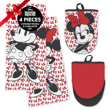 Imagem de Disney Conjunto de toalhas de cozinha e luvas de forno – Pacote de 4 peças com 2 panos de prato de algodão/toalhas de mão e 2 mini luvas de forno resistentes ao calor (suportes de panela) – Mickey
