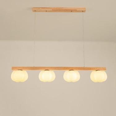 Imagem de Lustre moderno lustre linear vidro leitoso luminária pendente madeira fazenda teto lâmpada LED regulável faixa longa iluminação para cozinha ilha sala de jantar hall corredor, 4 luzes