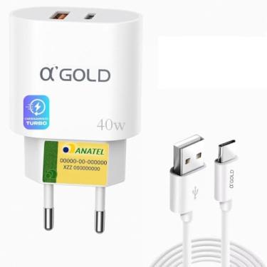 Imagem de Carregador Turbo 40W Cabo USB para Tipo C + Fonte com 2 Entradas USB e USB-C Carregamento Rápido Turbo - Compatível com Iphone 15 16 17 Compatível com Samsung - IOS e Android - Cabo de 1 Metro