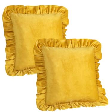 Imagem de ZJRDYYK Pacote com 2 capas de almofada com babados, fronhas decorativas de 45 x 45 cm, capa de almofada, fronhas decorativas para sala de estar, quarto, sofá-cama (amarelo)