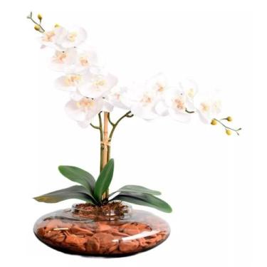 Imagem de Arranjo Orquídea Silicone Artificial 3D no Vaso de Vidro M Terrario - 