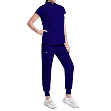 Imagem de Scrub Set VIAOLI, blusa com decote em V e tênis para mulheres - azul e