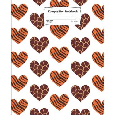 Imagem de Composition Notebook: Tigers and hearts| Wide Ruled Notebook Lined School Journal | 100 Pages | 7.5 x 9.25 "| school notes, to do list, homeschool, work | your note-taking needs