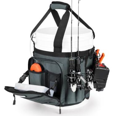 Imagem de KastKing Organizador De Balde De Pesca Karryall Para Balde De 5 Galões, Bolsa De Equipamento De Pesca No Gelo Com Fivela Ajustável, Suporte Para Haste E Alicate E Vários Bolsos Para Armazenamento De E
