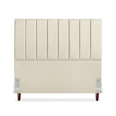 Imagem de Cabeceira De Casal Carla 140 cm Com Frame Em Couro Bege - Tifanny Deco